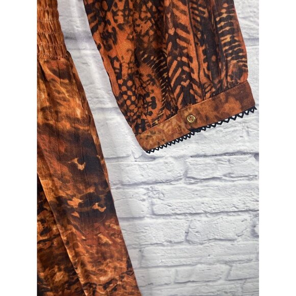 SOFT SURROUNDINGS Women's Orange Black Venetian Batik Midi Dress Size 8 - Picture 6 of 8